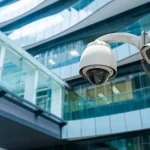 Office Building Remote Surveillance cameras outside a modern office building