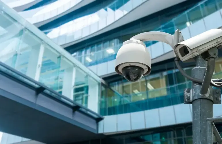 Office Building Remote Surveillance cameras outside a modern office building